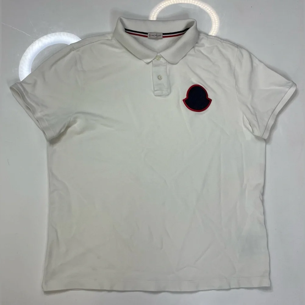 Moncler White Polo Shirt with Black and Red Logo - Picture 1 of 10
